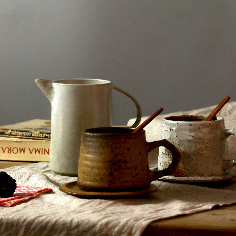 Japanese Style Stoneware Coffee Cup And Saucer Set