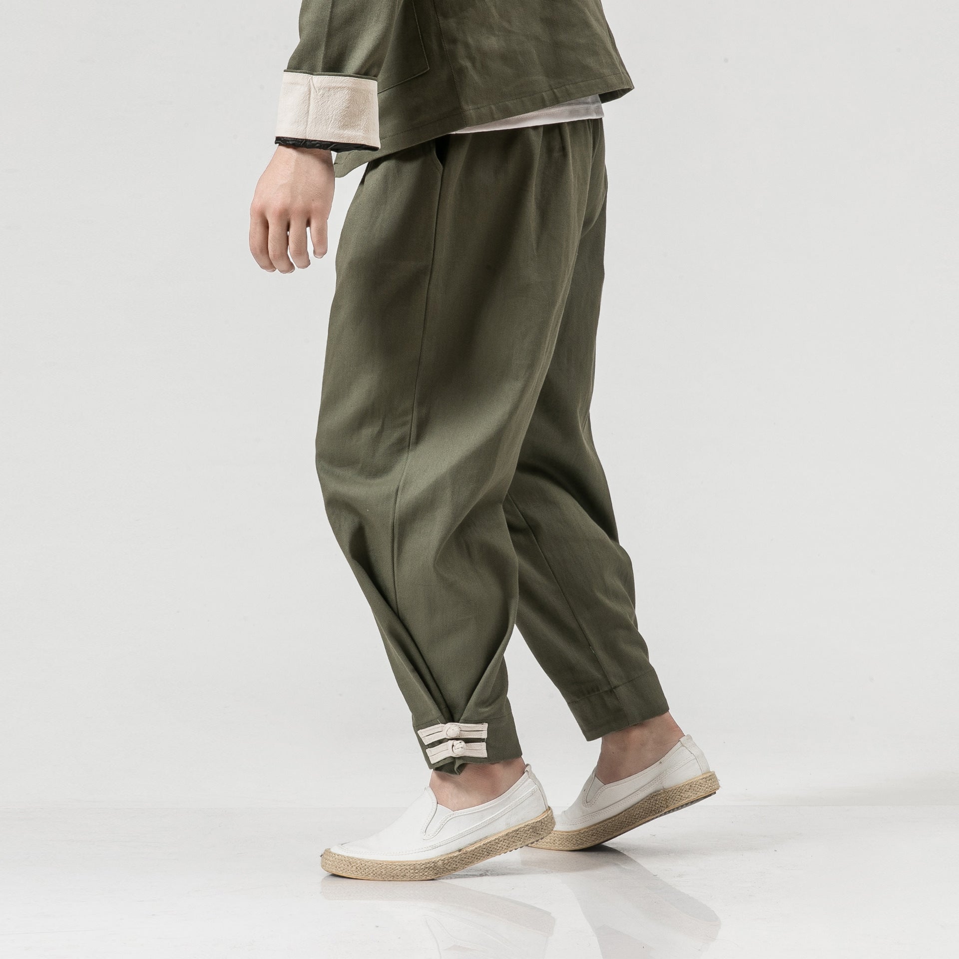 Japanese Style Workwear Solid Color Casual Pants Male