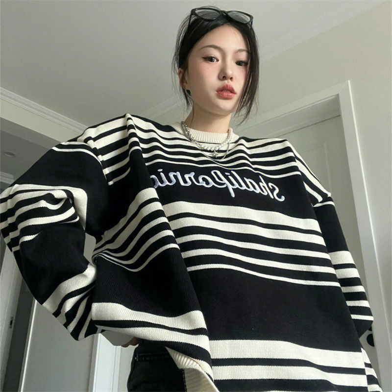 Women's Loose Japanese Style Retro Striped Sweater