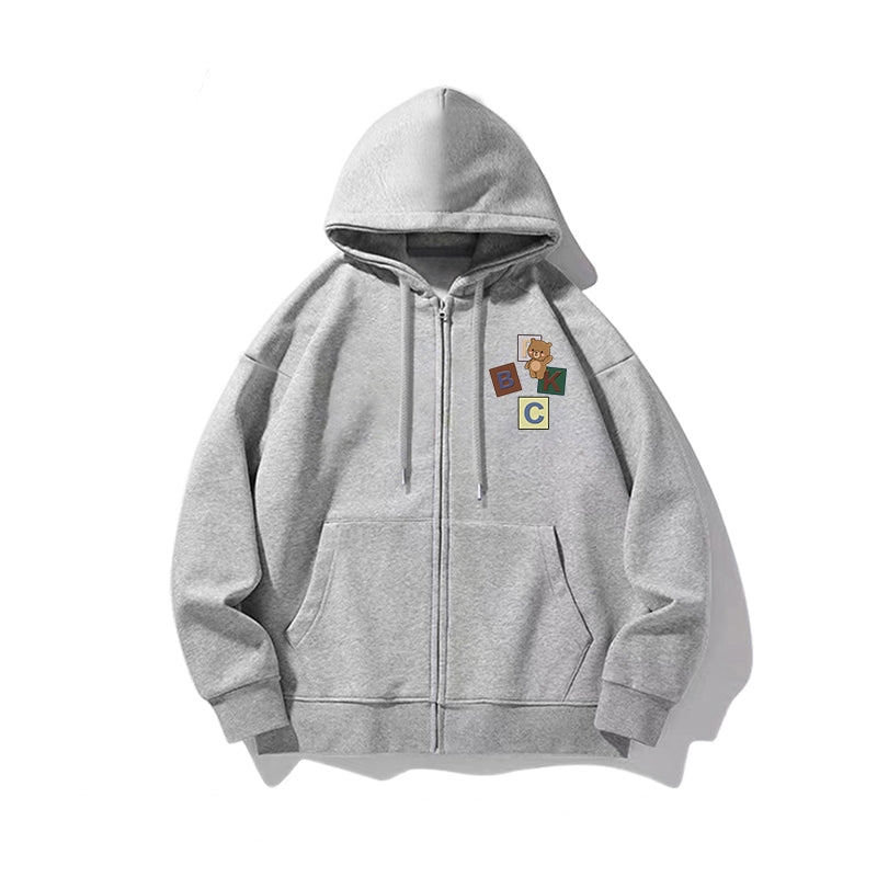 Melange-grauer Cardigan mit Reißverschluss für Damen und Herren, Herbst