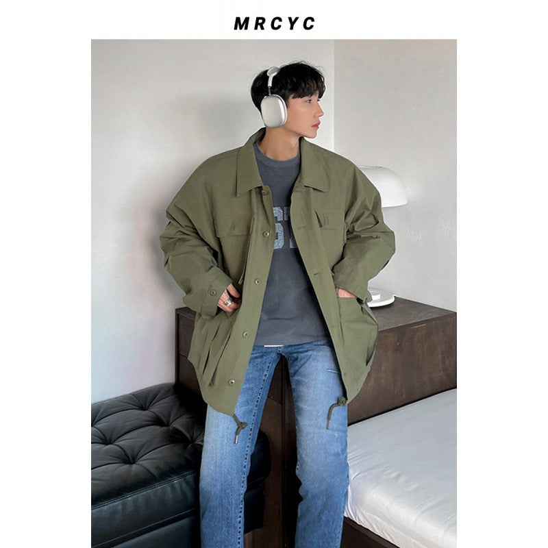 Tooling  Spring And Autumn Japanese Loose Top Clothes Casual Korean Version Lapel Ruffian Handsome Jacket