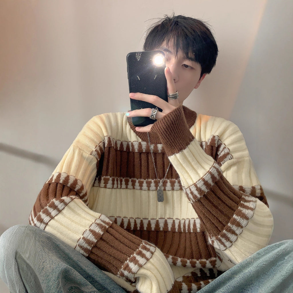 Striped Contrast Color Sweater Japanese-style Retro