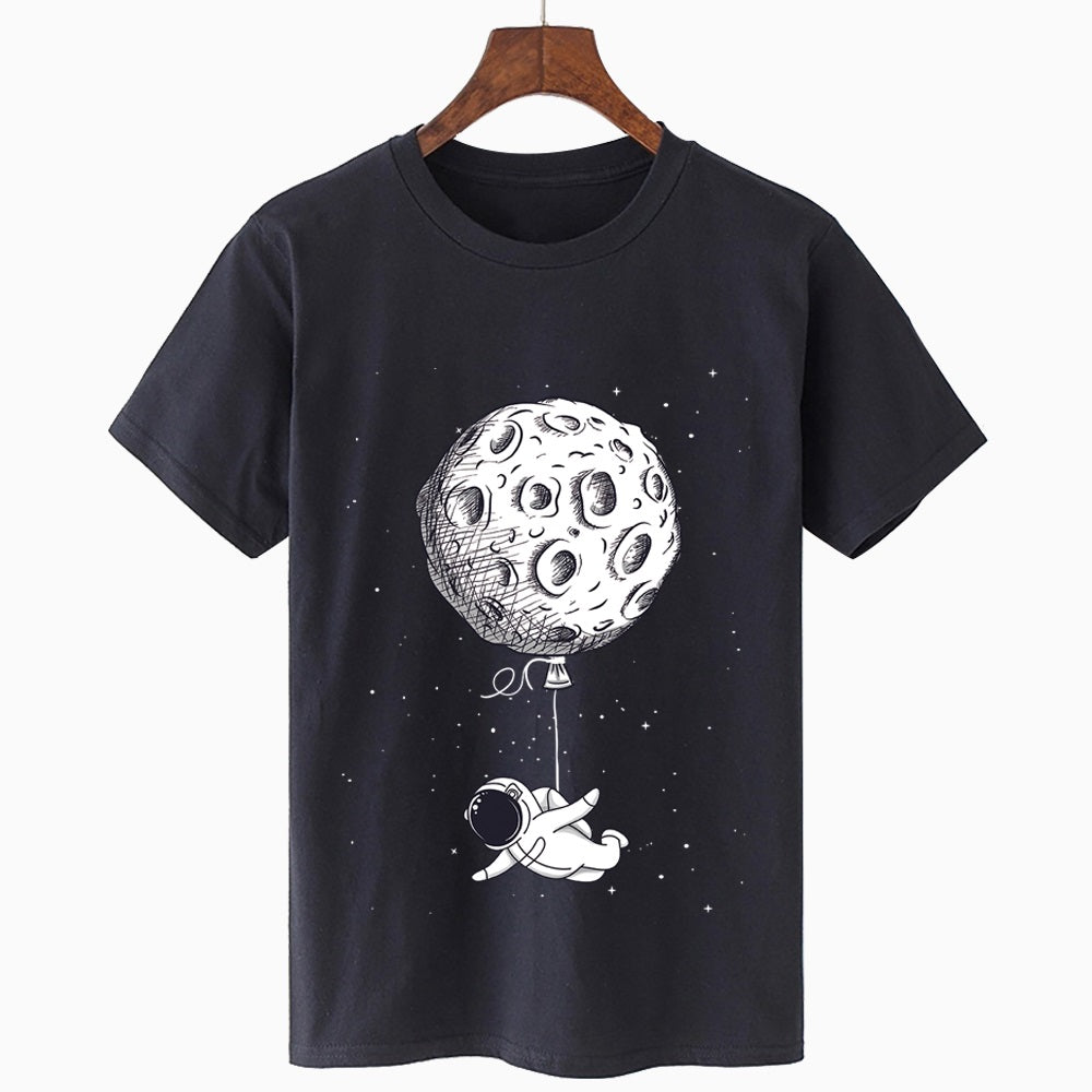 Starry Print Oversized Tee - Round Neck Loose