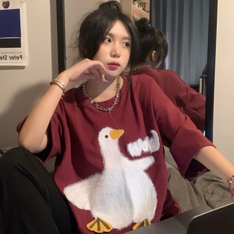 Women's Japanese Style Duck Loose Short Sleeve