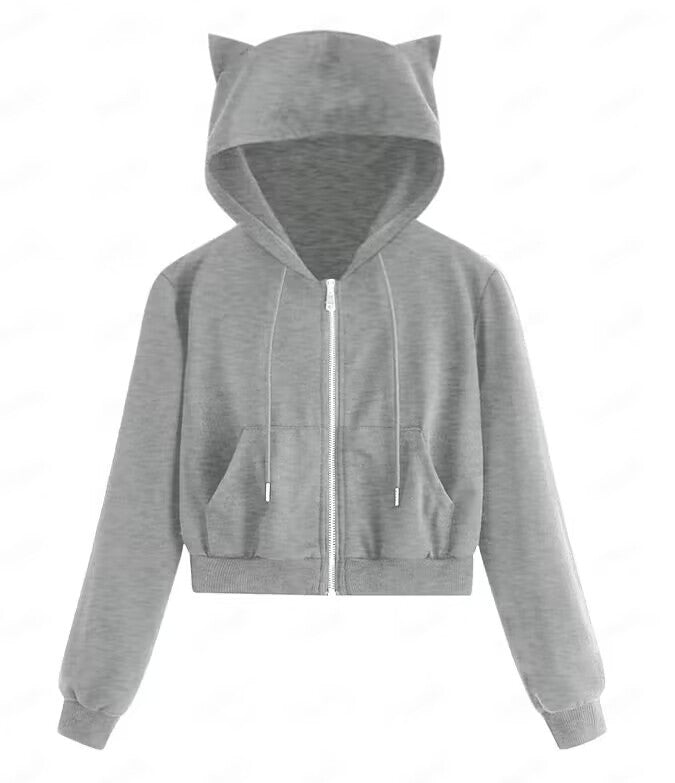 Pullover mit Hasenohren, Reißverschluss, Kapuze und Seil