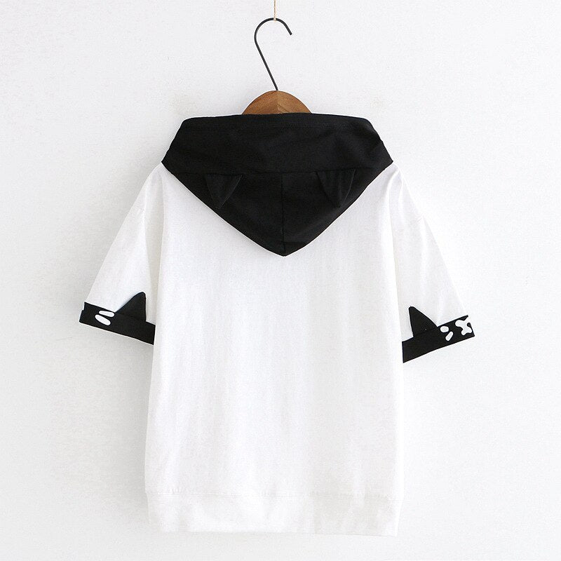 Japanese College Style Cat Beard Embroidery Short Sleeves