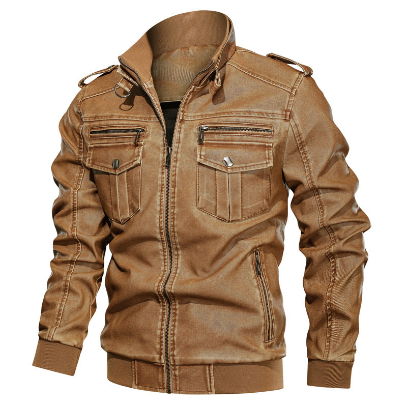 Men's Leather Jacket PU Motorcycle Baseball Uniform