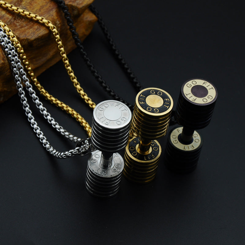 Stainless steel fitness dumbbell necklace pendant