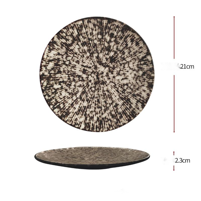 Japanese Style Striped Platter Round Ceramic Plate