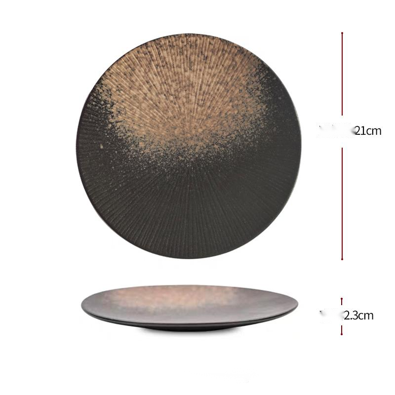 Japanese Style Striped Platter Round Ceramic Plate