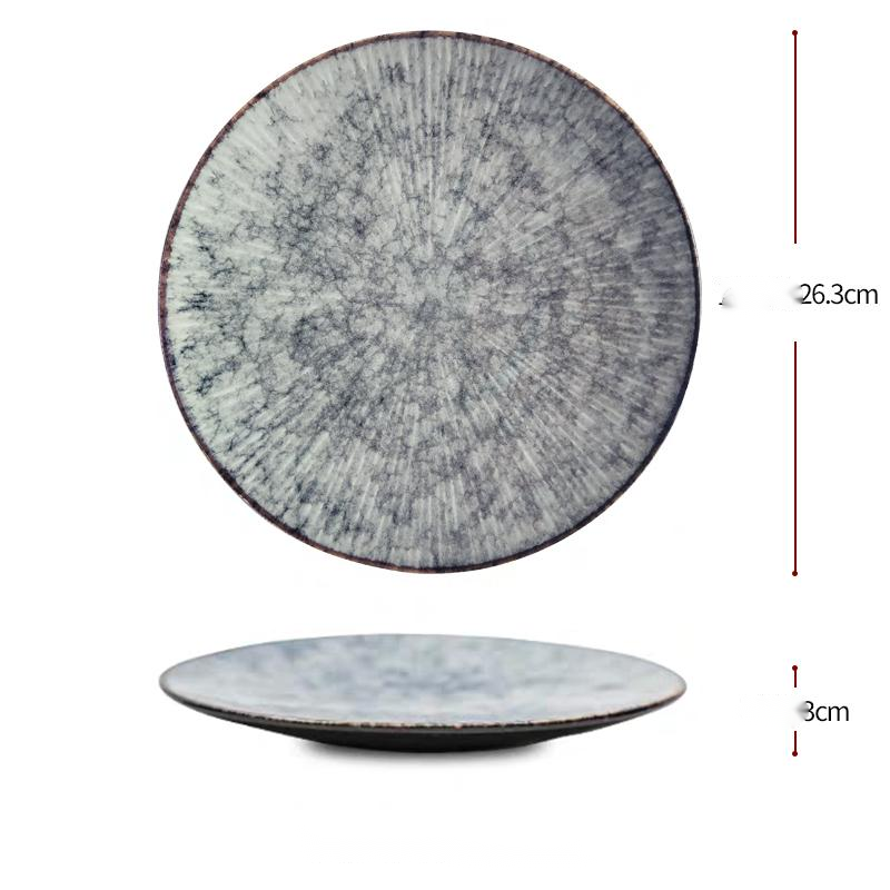 Japanese Style Striped Platter Round Ceramic Plate