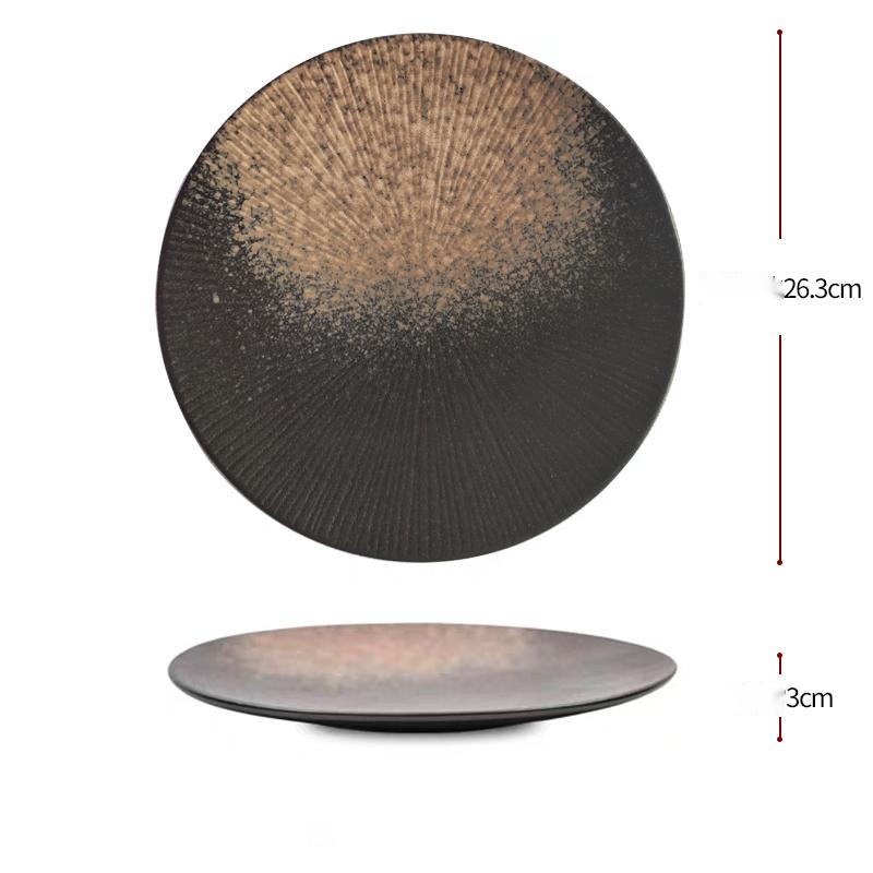 Japanese Style Striped Platter Round Ceramic Plate