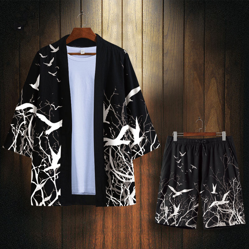 Chao Brand Wang Ye Dao Robe Men'S Hanfu Flying Bird Print Japanese Kimono Thin Feather Woven Sunscreen Clothes Coat