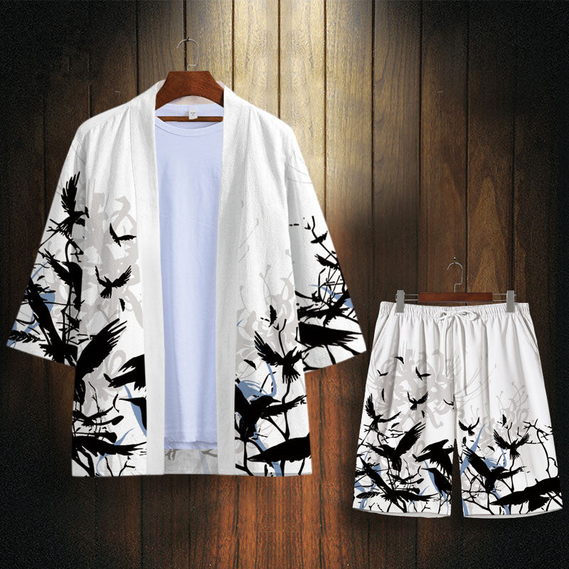 Chao Brand Wang Ye Dao Robe Men'S Hanfu Flying Bird Print Japanese Kimono Thin Feather Woven Sunscreen Clothes Coat