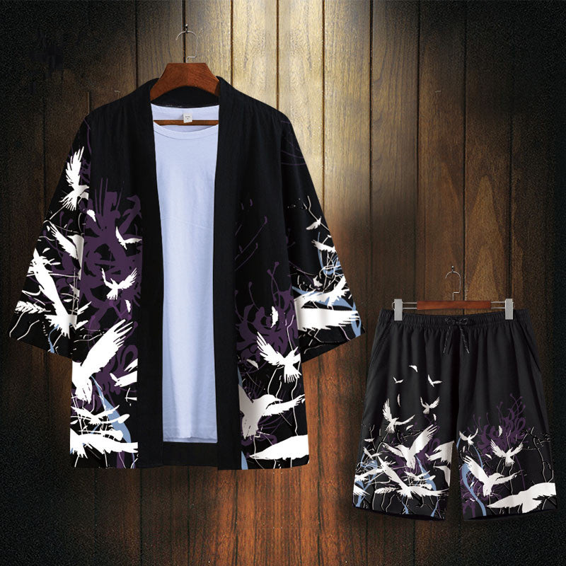 Chao Brand Wang Ye Dao Robe Men'S Hanfu Flying Bird Print Japanese Kimono Thin Feather Woven Sunscreen Clothes Coat