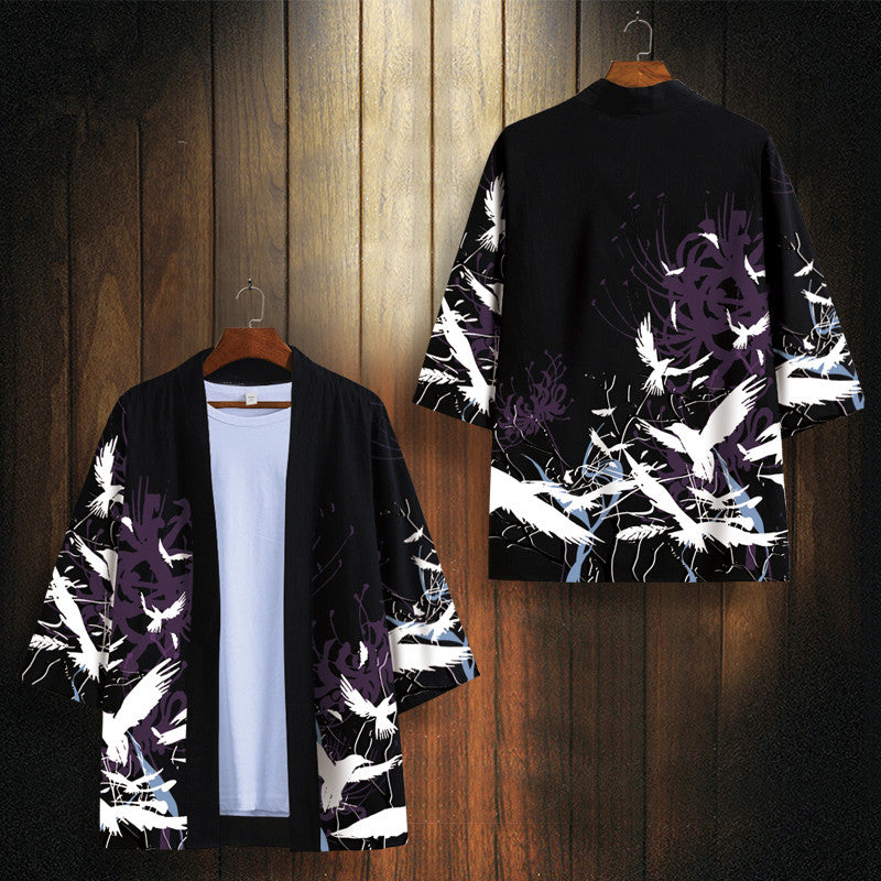 Chao Brand Wang Ye Dao Robe Men'S Hanfu Flying Bird Print Japanese Kimono Thin Feather Woven Sunscreen Clothes Coat