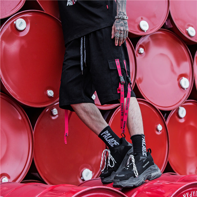 Japanese retro tooling style solid color streamer shorts