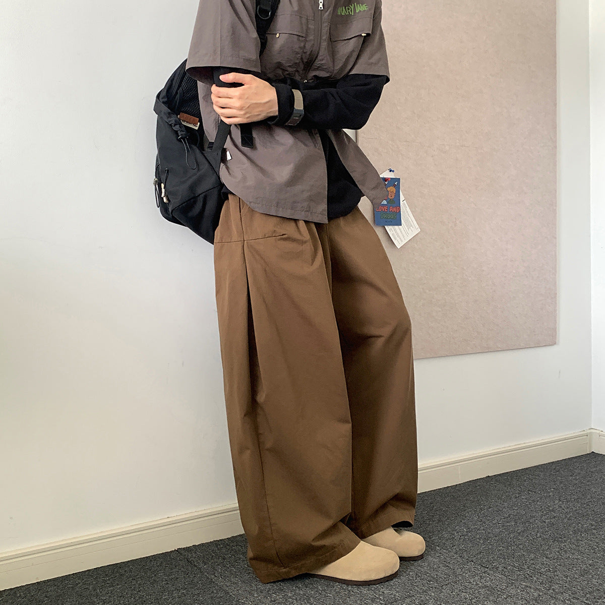Japanese Style Wide Leg Pants Solid Color Casual Loose