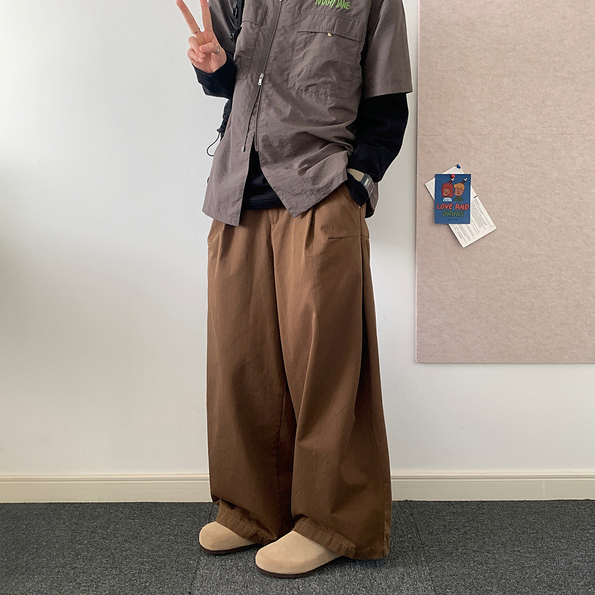 Japanese Style Wide Leg Pants Solid Color Casual Loose