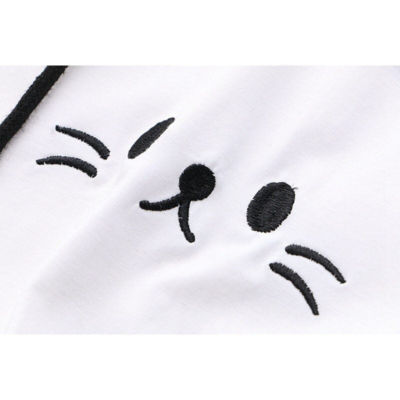Japanese College Style Cat Beard Embroidery Short Sleeves