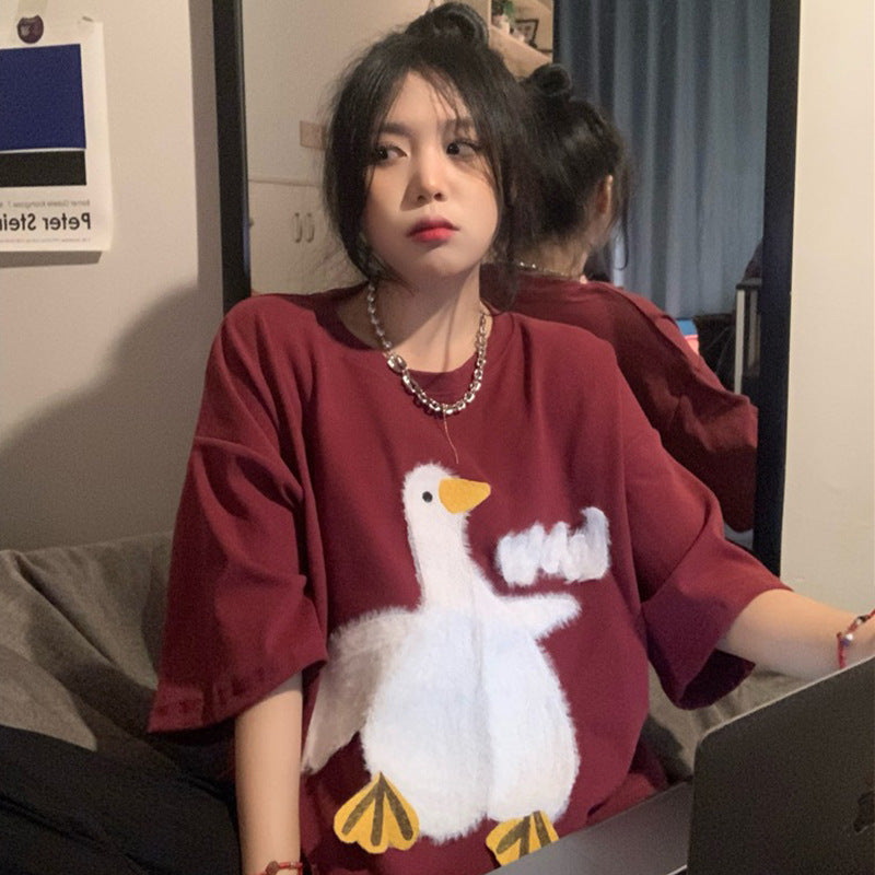 Women's Japanese Style Duck Loose Short Sleeve