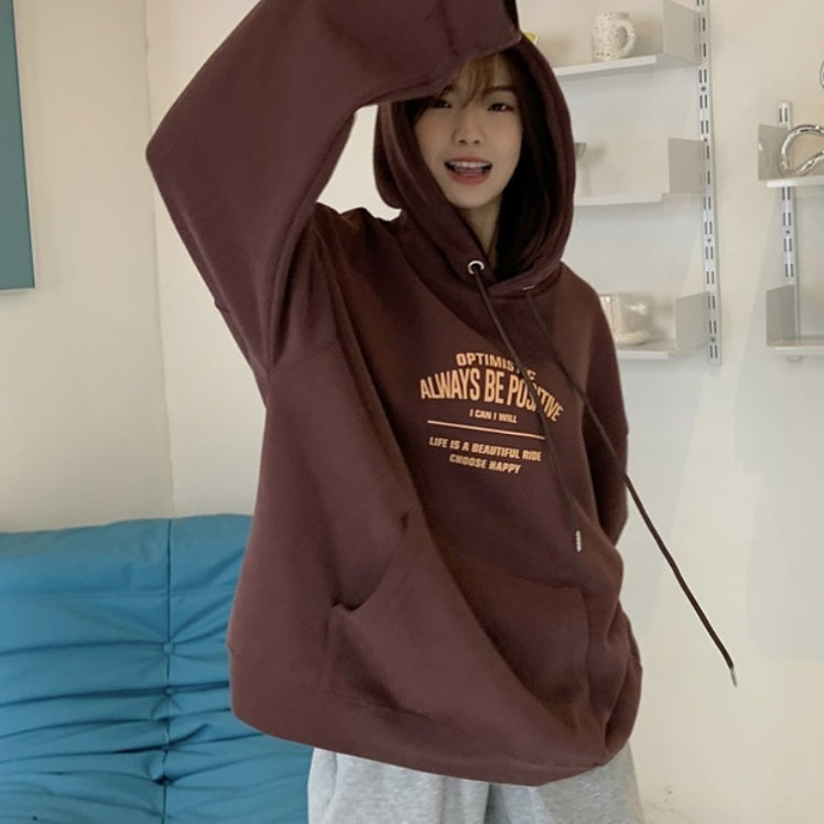 All-match Letter Print Hooded Pullover Sweater Coat