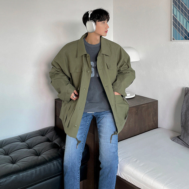 Tooling  Spring And Autumn Japanese Loose Top Clothes Casual Korean Version Lapel Ruffian Handsome Jacket