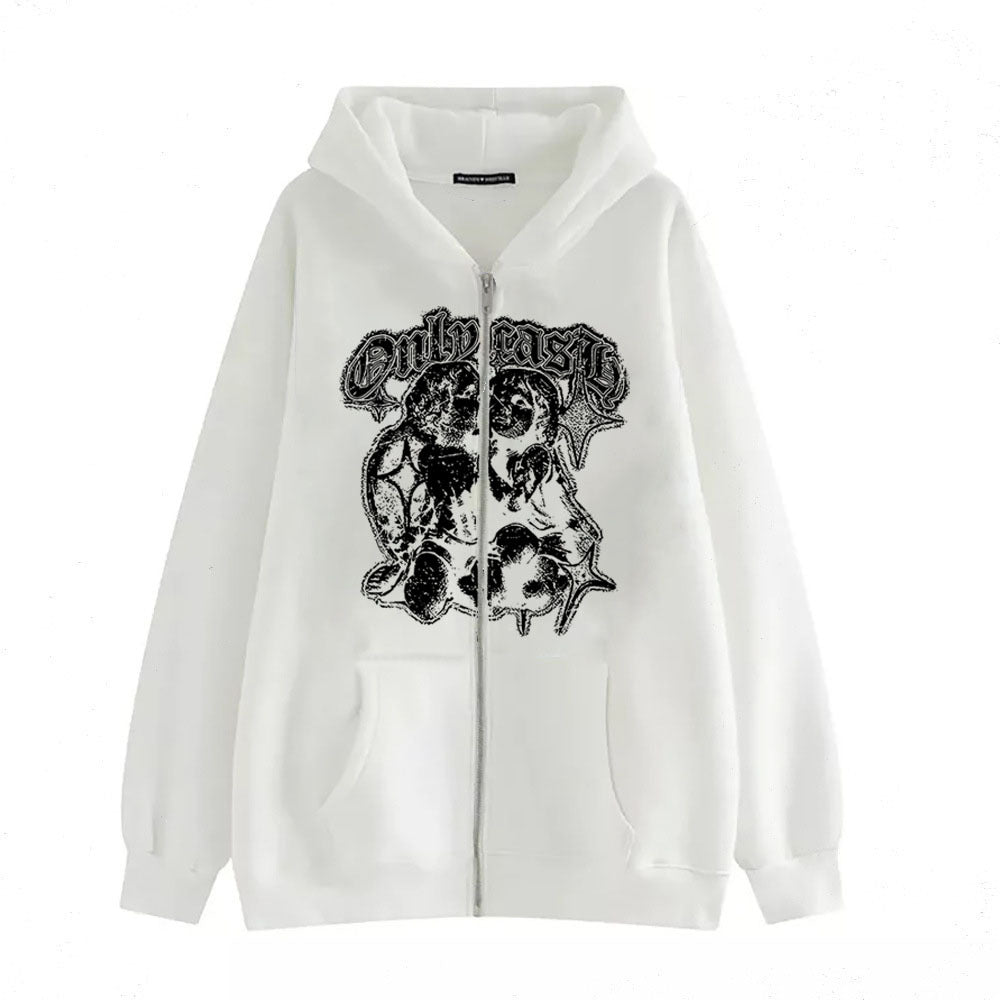 Damen-Kapuzenpullover mit Flügeln und Engelsmotiv, Reißverschluss