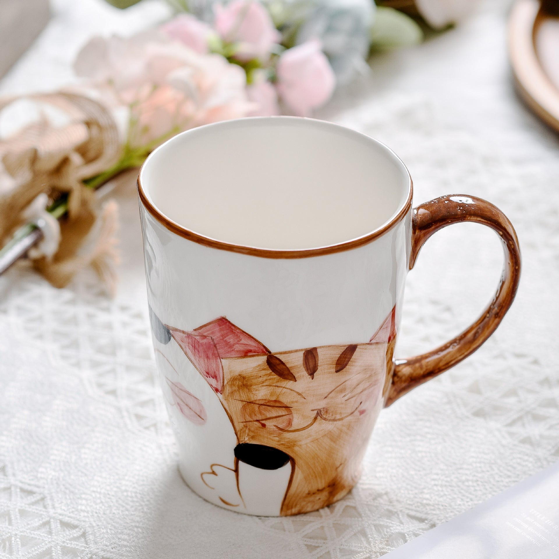 Japanese Style Hand Drawn Cat Ceramic Coffee Cup