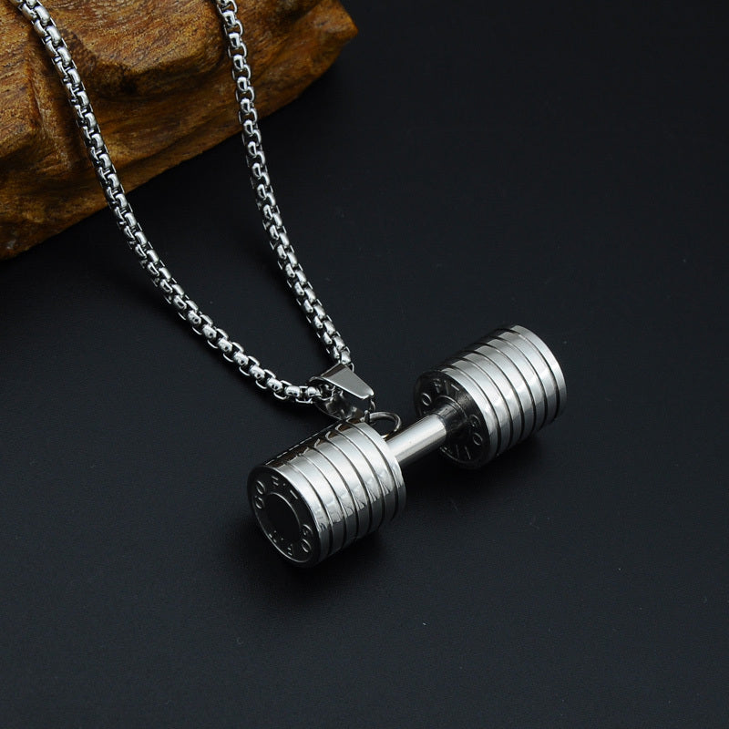 Stainless steel fitness dumbbell necklace pendant