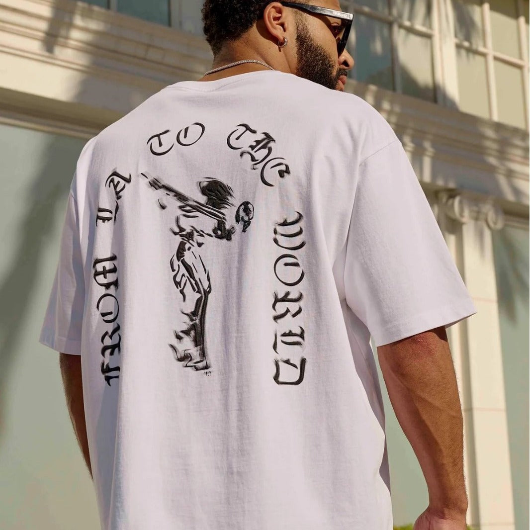 Sports Fitness Oversized Tee - Trendy Print