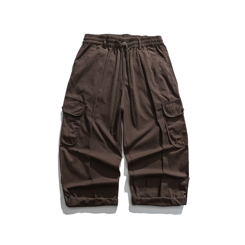 Japanese-style Retro Large Pocket Curling Wide-leg Overalls