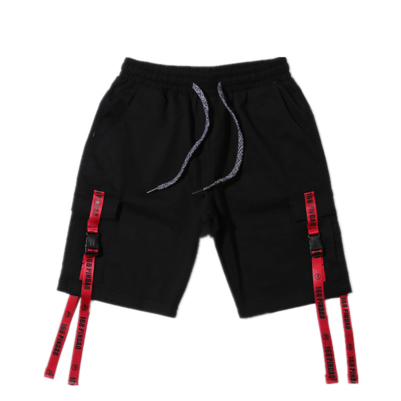 Japanese retro tooling style solid color streamer shorts