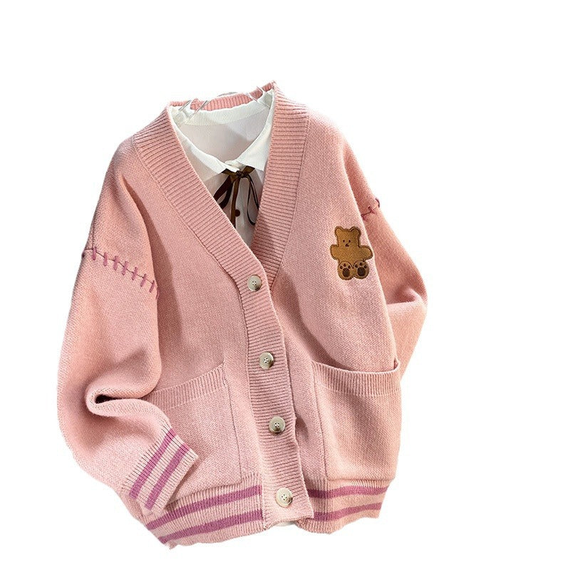 Japanese Bear College Style Soft Glutinous Sweater Women's Coat