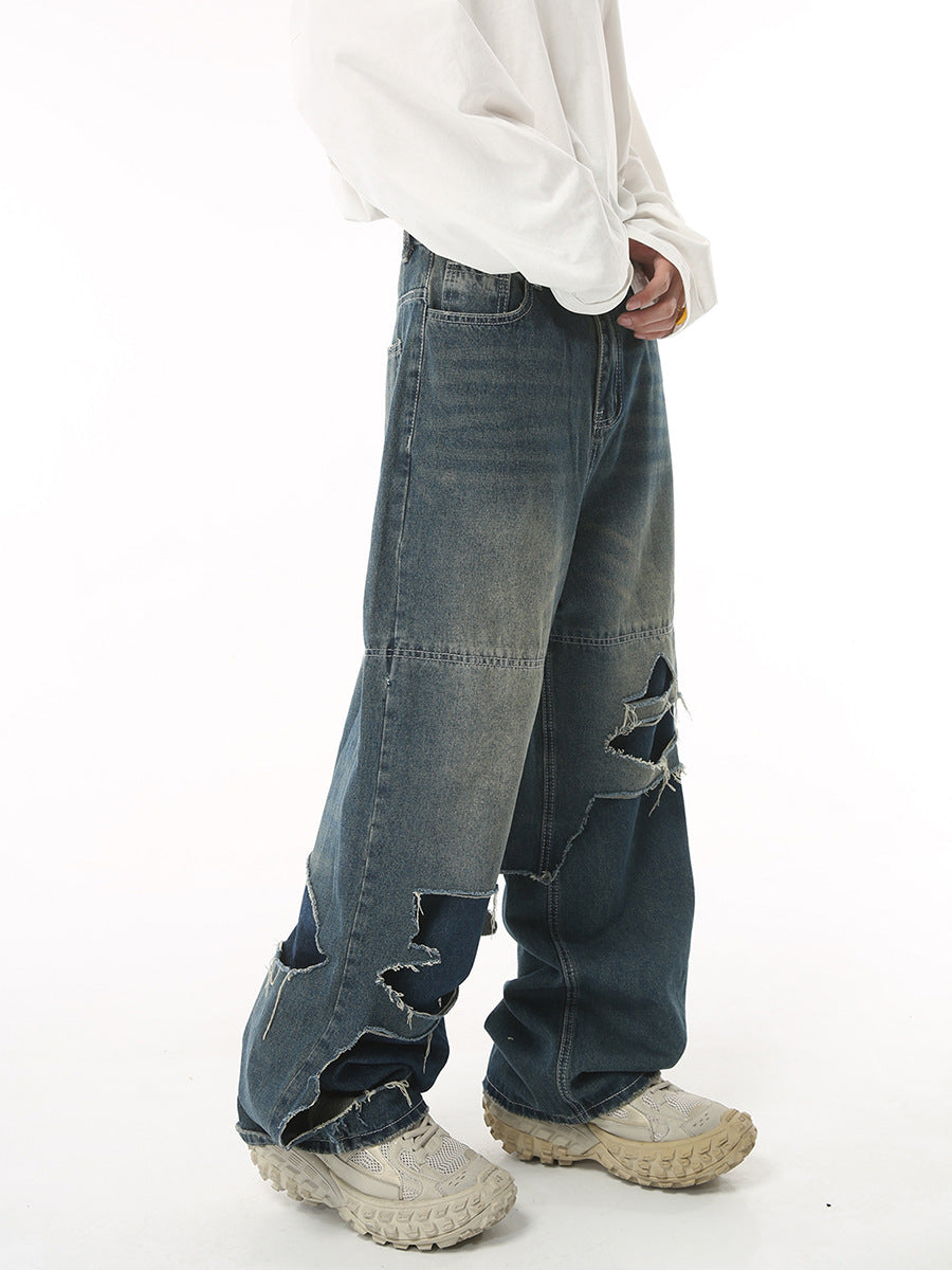 Men's Japanese-style Retro High Street Ripped Jeans