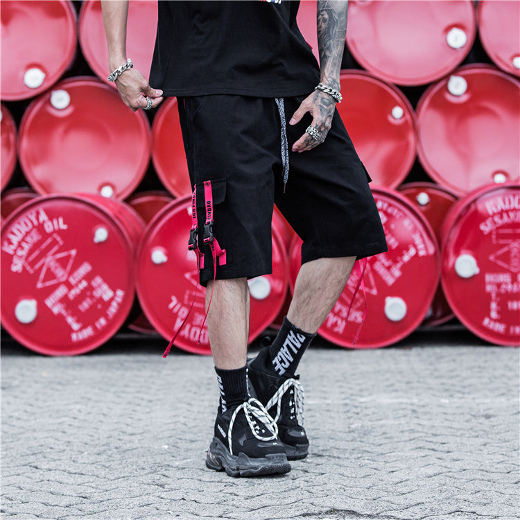 Japanese retro tooling style solid color streamer shorts