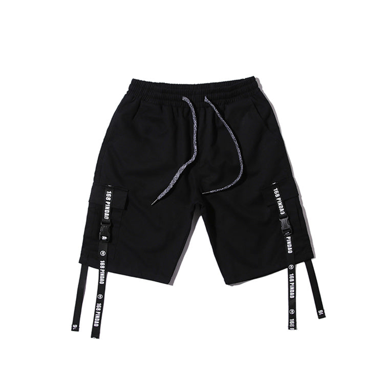 Japanese retro tooling style solid color streamer shorts