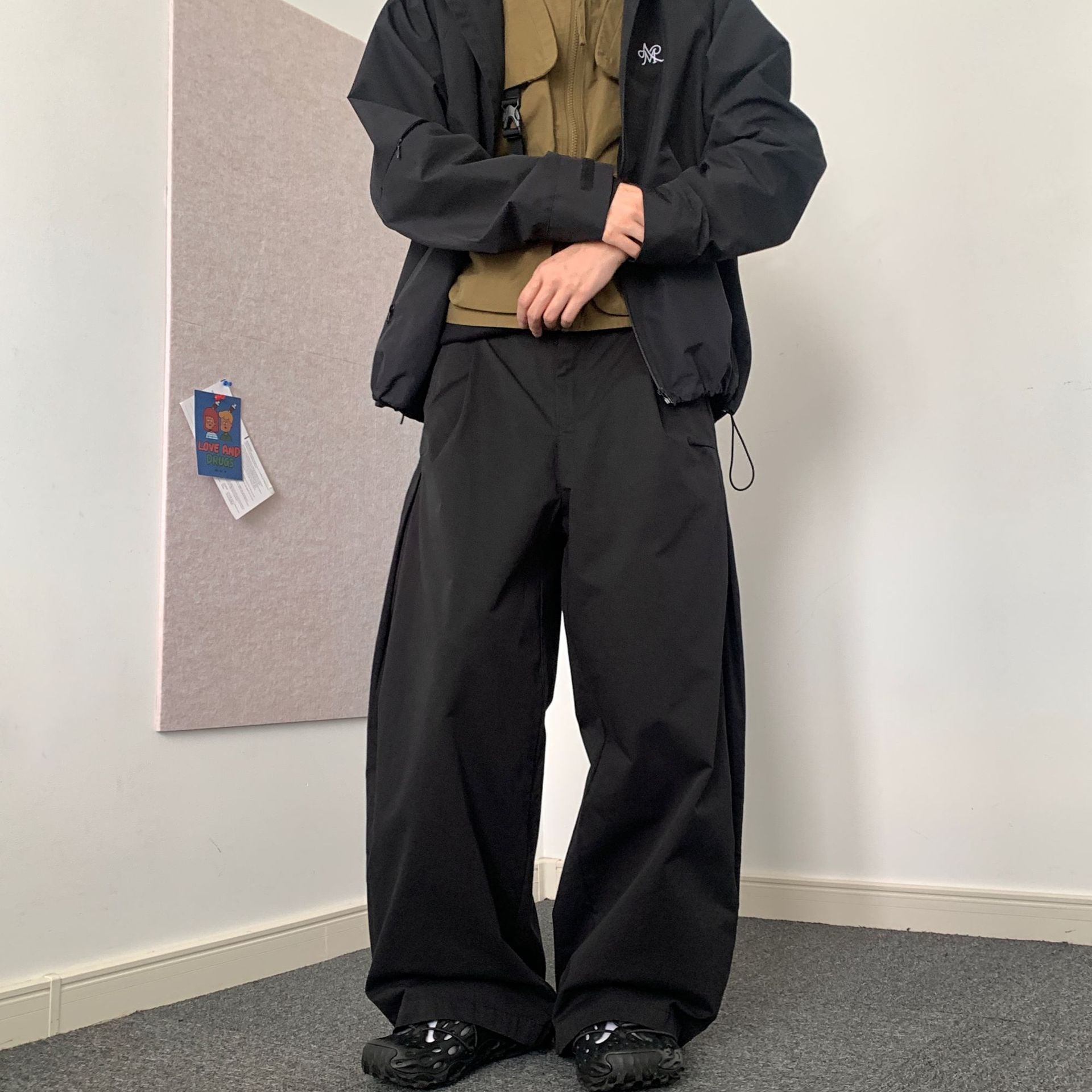 Japanese Style Wide Leg Pants Solid Color Casual Loose