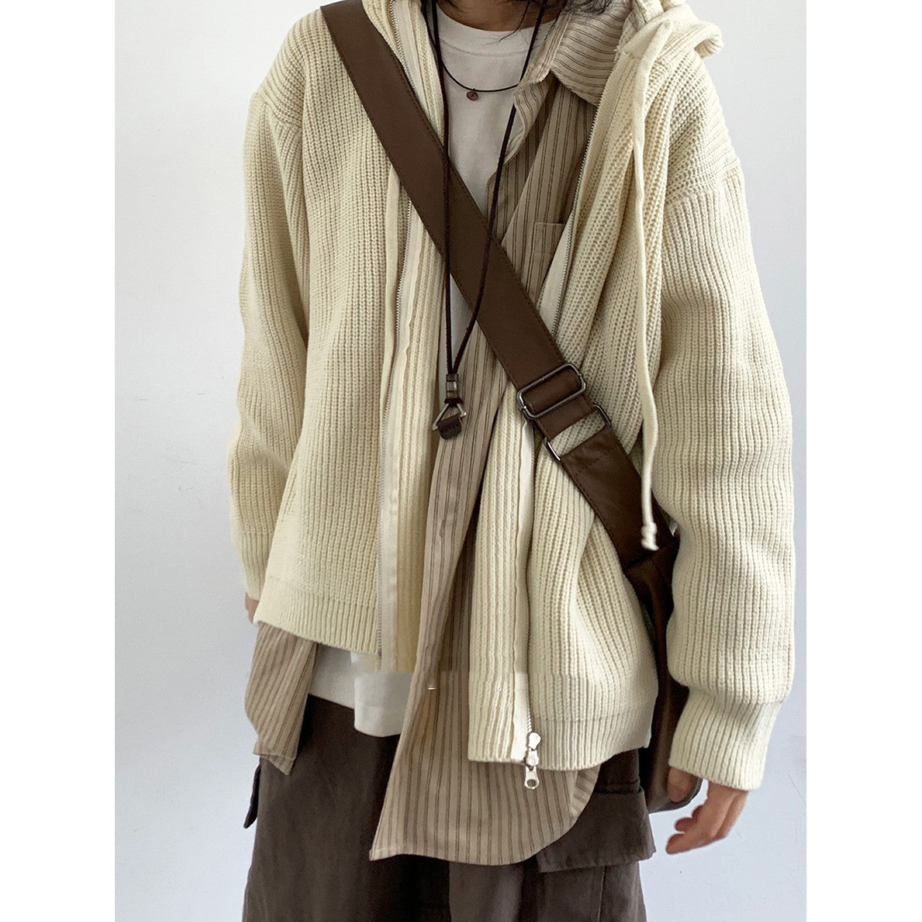 Japanese-style Retro Casual Waffle Hooded Cardigan