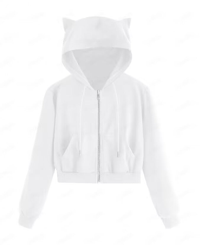 Pullover mit Hasenohren, Reißverschluss, Kapuze und Seil