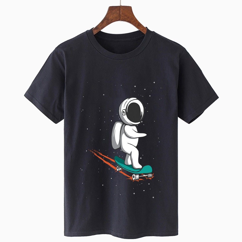 Starry Print Oversized Tee - Round Neck Loose