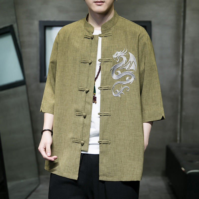 Ice Silk Hanfu Shirt - Frog Button Oversized Tee