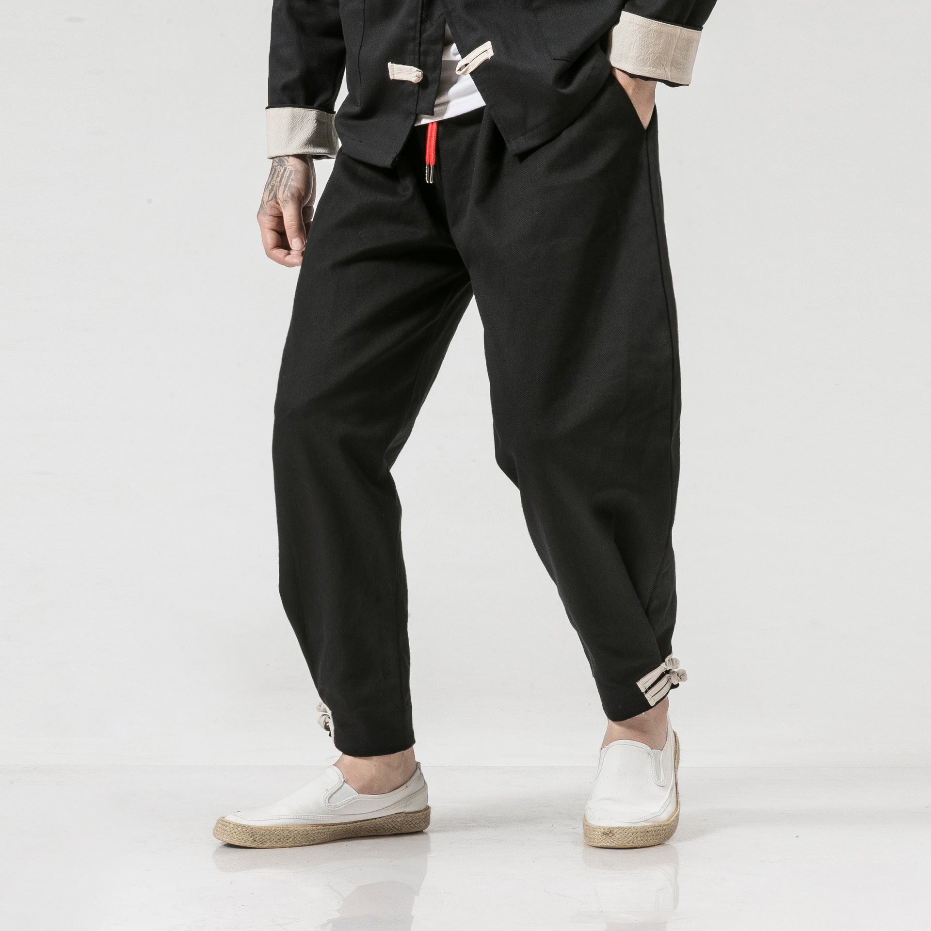 Japanese Style Workwear Solid Color Casual Pants Male