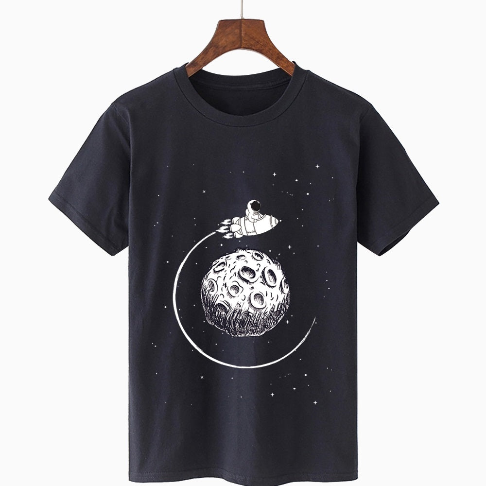 Starry Print Oversized Tee - Round Neck Loose