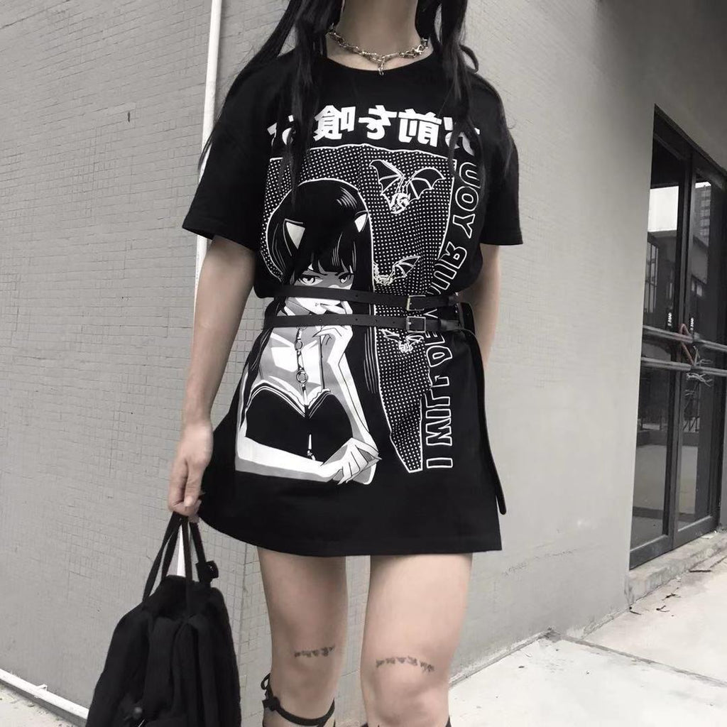 Langes, bedrucktes Oversize-T-Shirt – lockerer Rundhalsausschnitt