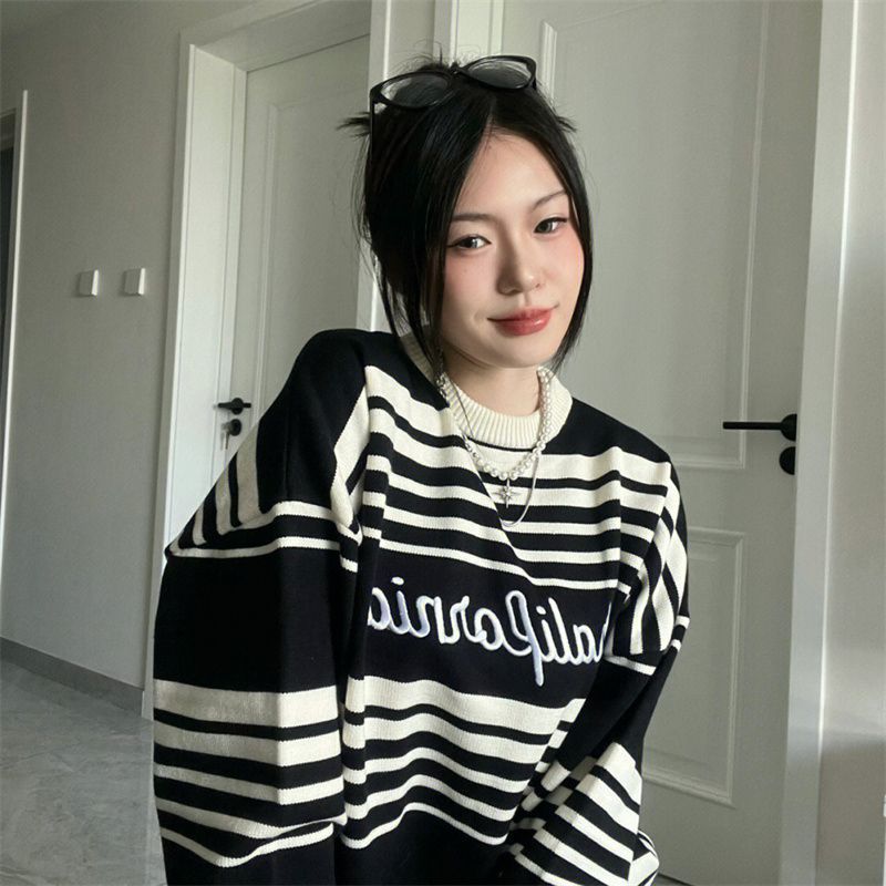Women's Loose Japanese Style Retro Striped Sweater