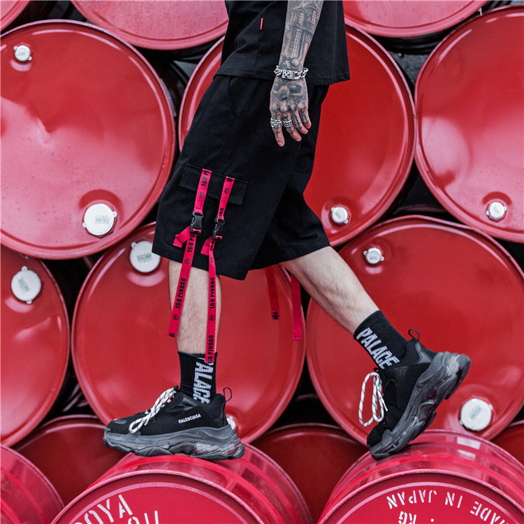 Japanese retro tooling style solid color streamer shorts