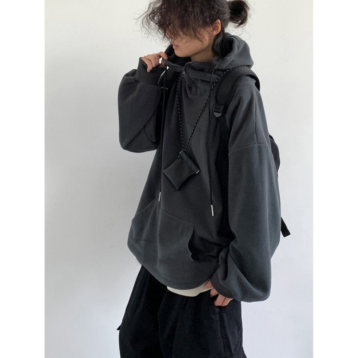 Japanese-style Retro Half Turtleneck Hooded Fleece Sweater