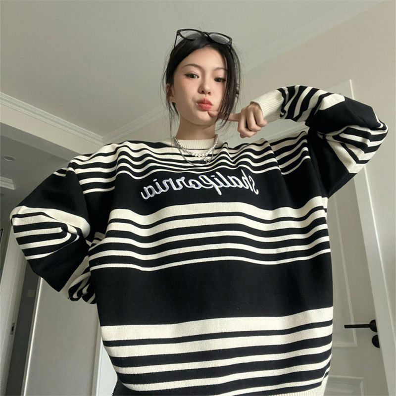 Women's Loose Japanese Style Retro Striped Sweater
