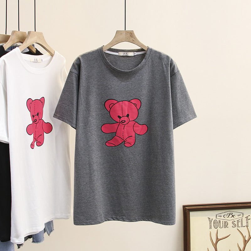 Bear Print Oversized Tee - Cute Women's Shirt